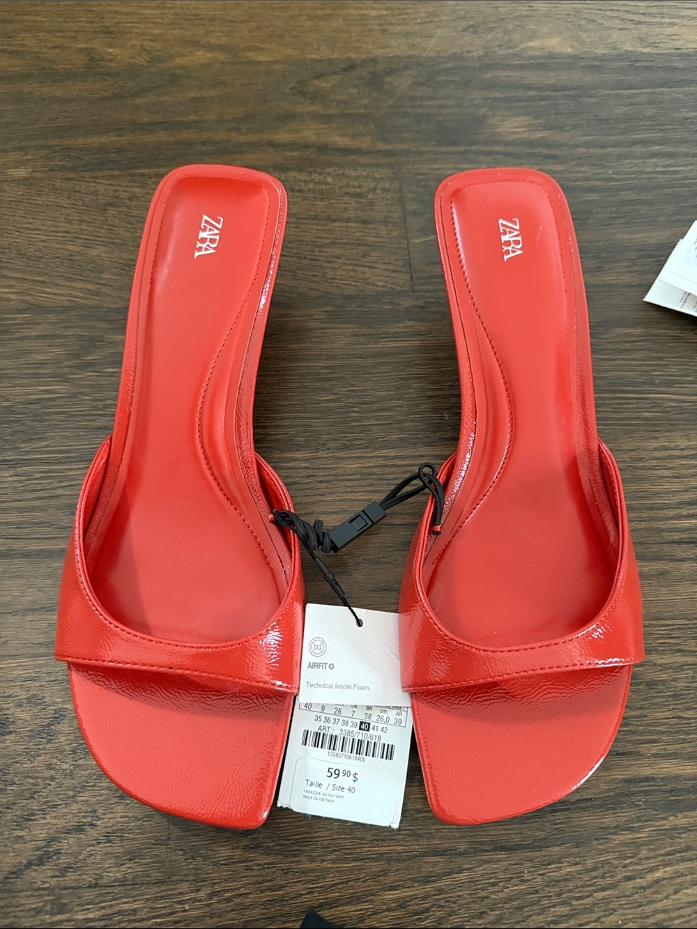 ZARA Red Patent Square-Toe Slide Mules